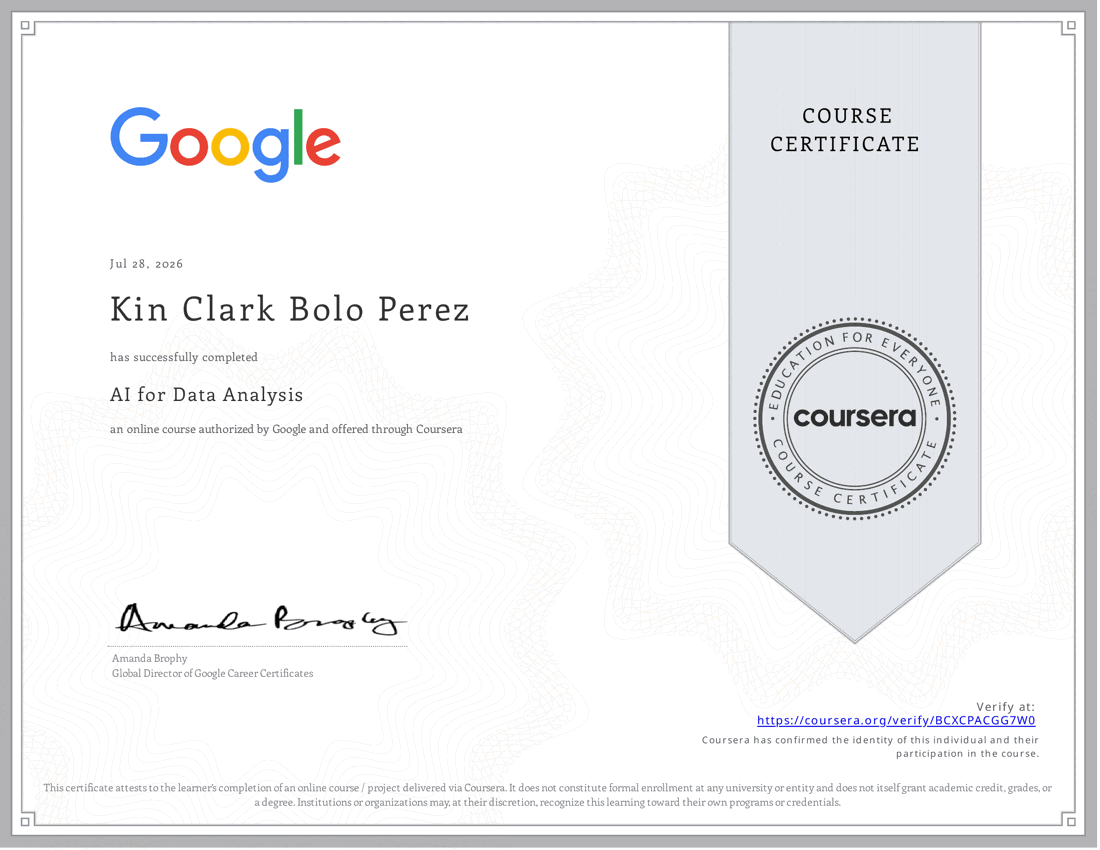 AI for Data Analysis certificate