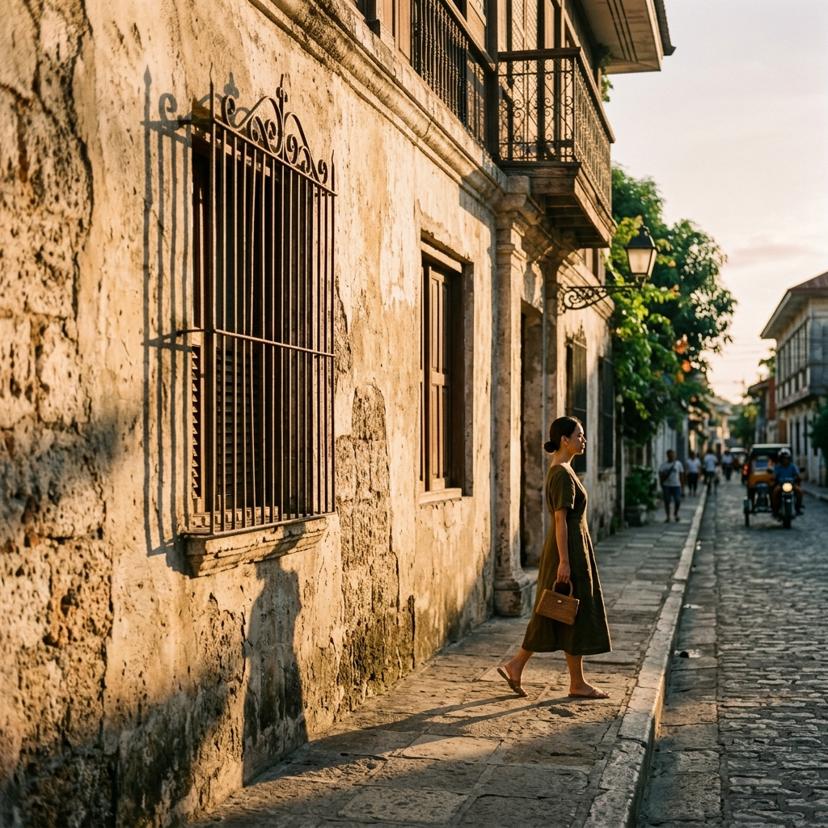 Minimalist street scene with warm golden hour shadows in Cebu City